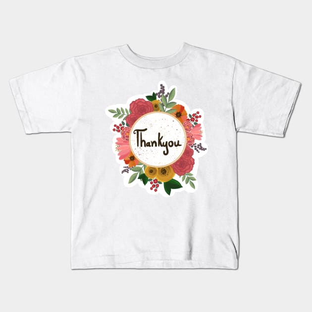 Thankyou floral sticker Kids T-Shirt by SanMade